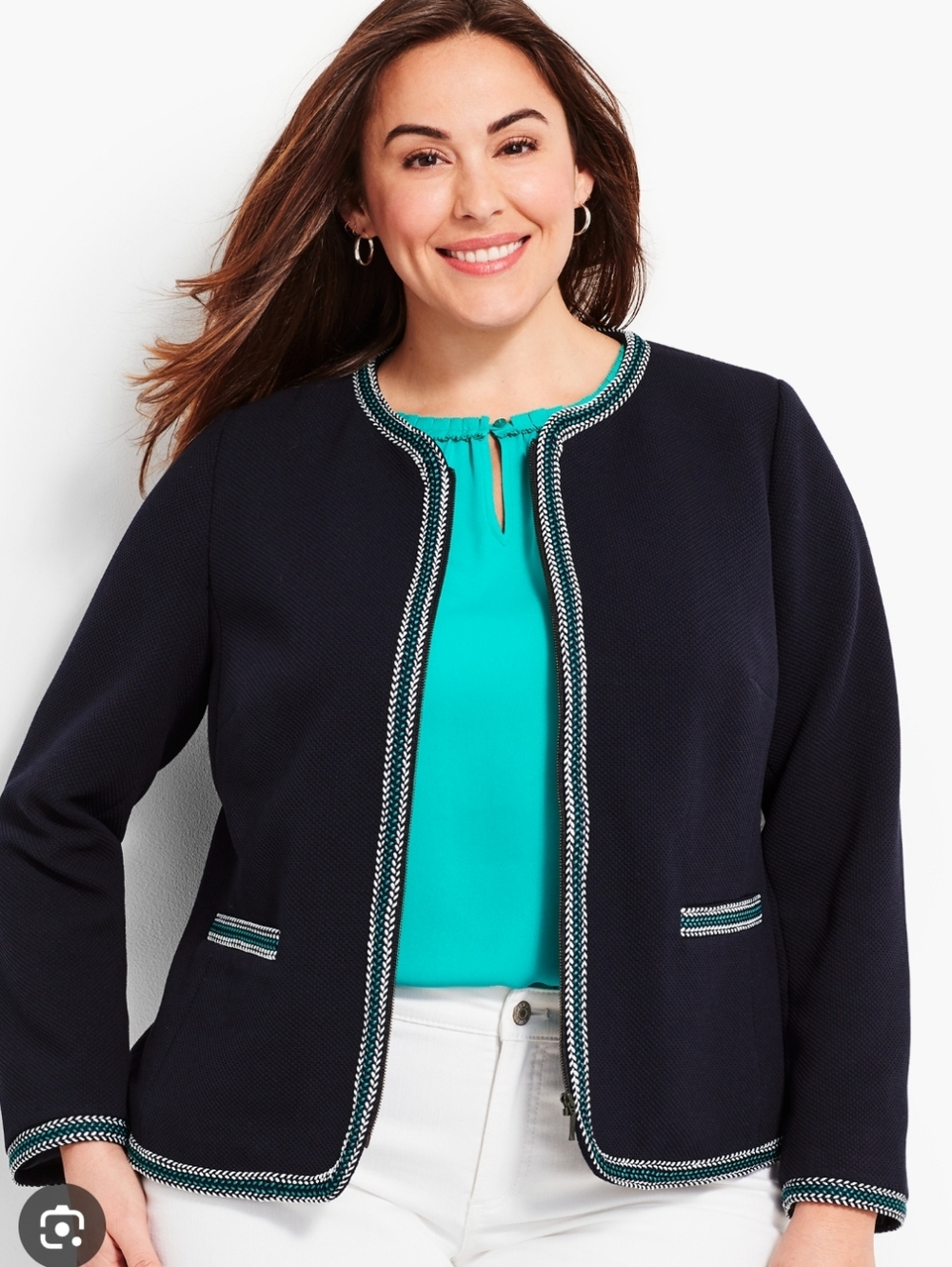 Talbot's braided hem zipup jacket 16 Navy